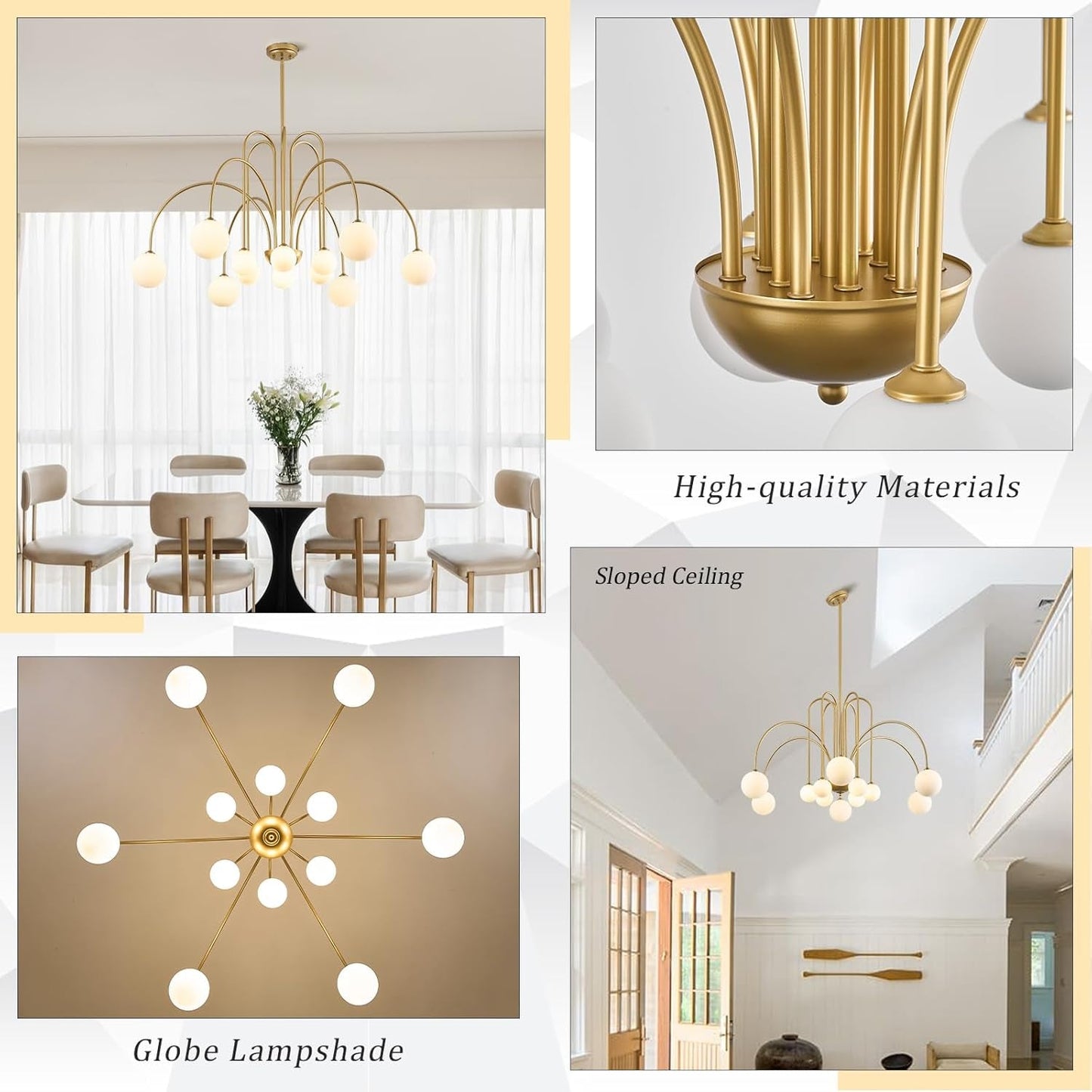 Gold Sputnik Chandelier 52 Inch Radiant Milk Glass Shades
