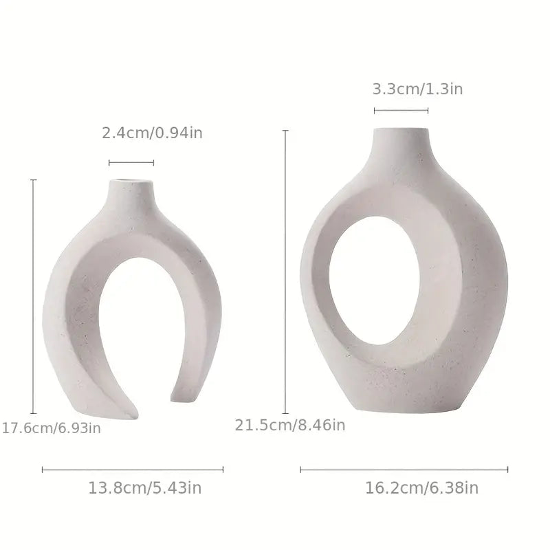 NNETM Set of 2 White Ceramic Vases - Modern Boho Decor