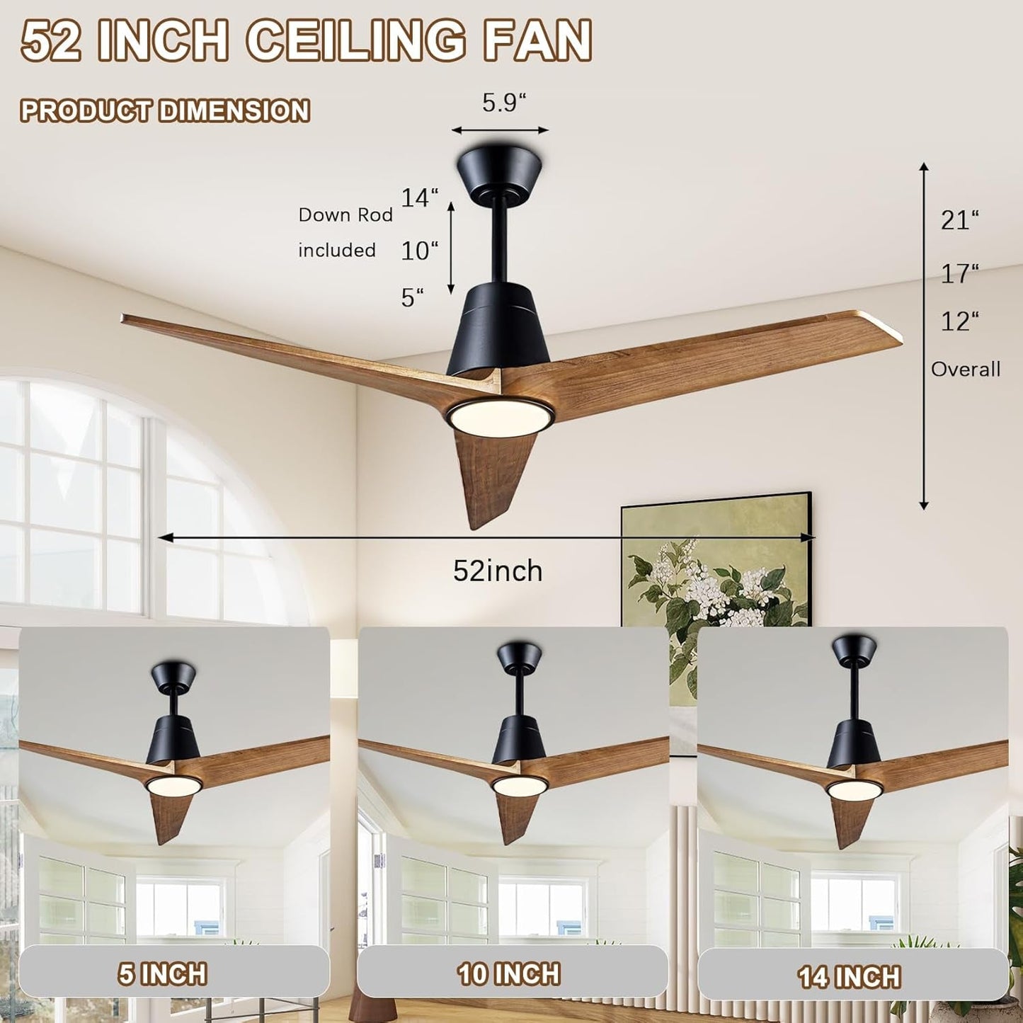 52 Inch Ceiling Fan With Remote Black Walnut Indoor Outdoor