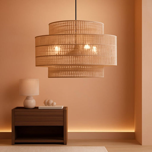 24 Inch Bohemian Handwoven Rattan Chandelier 6 Light