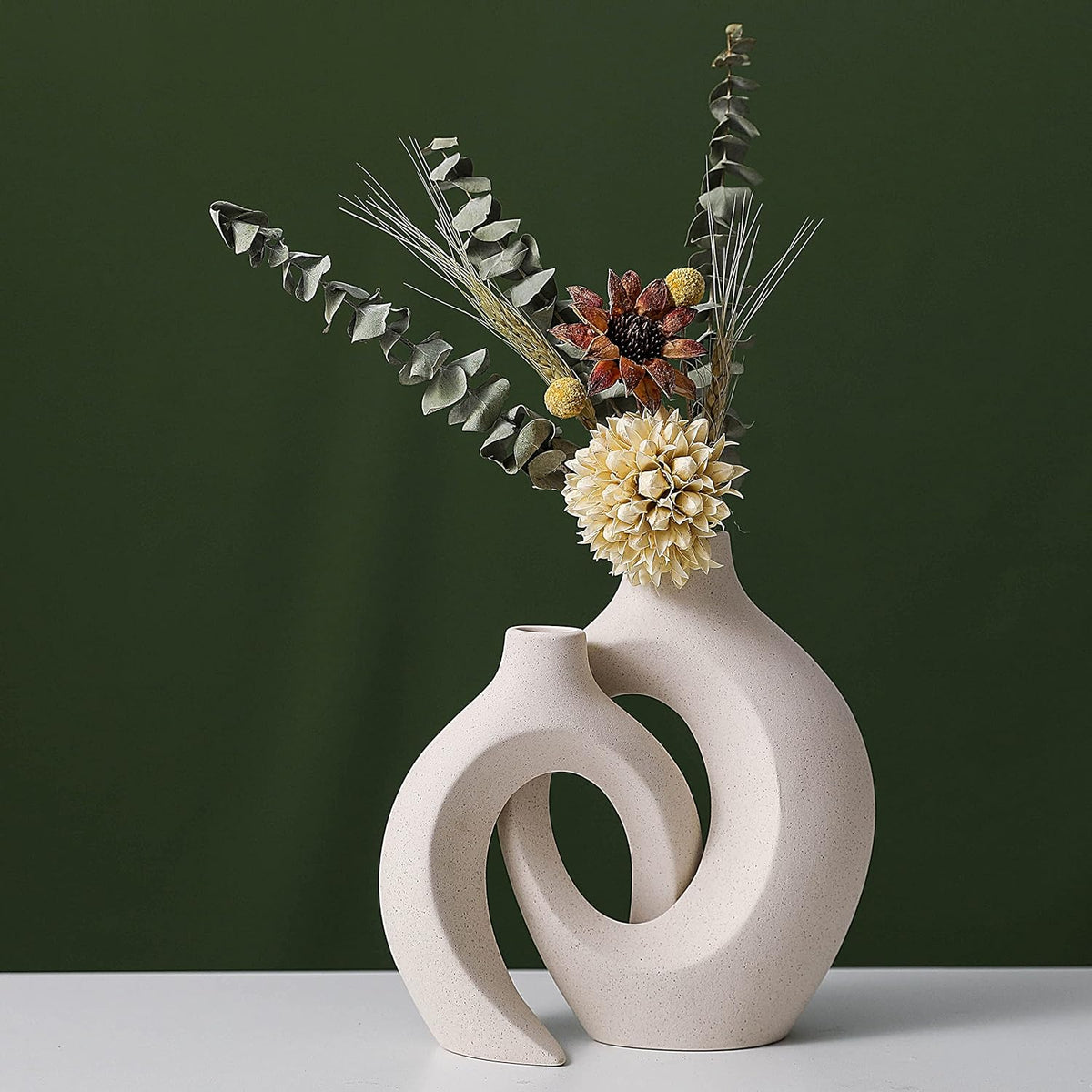 NNEDSZ Ceramic Set of 2 Creative White Vases for Home Decor