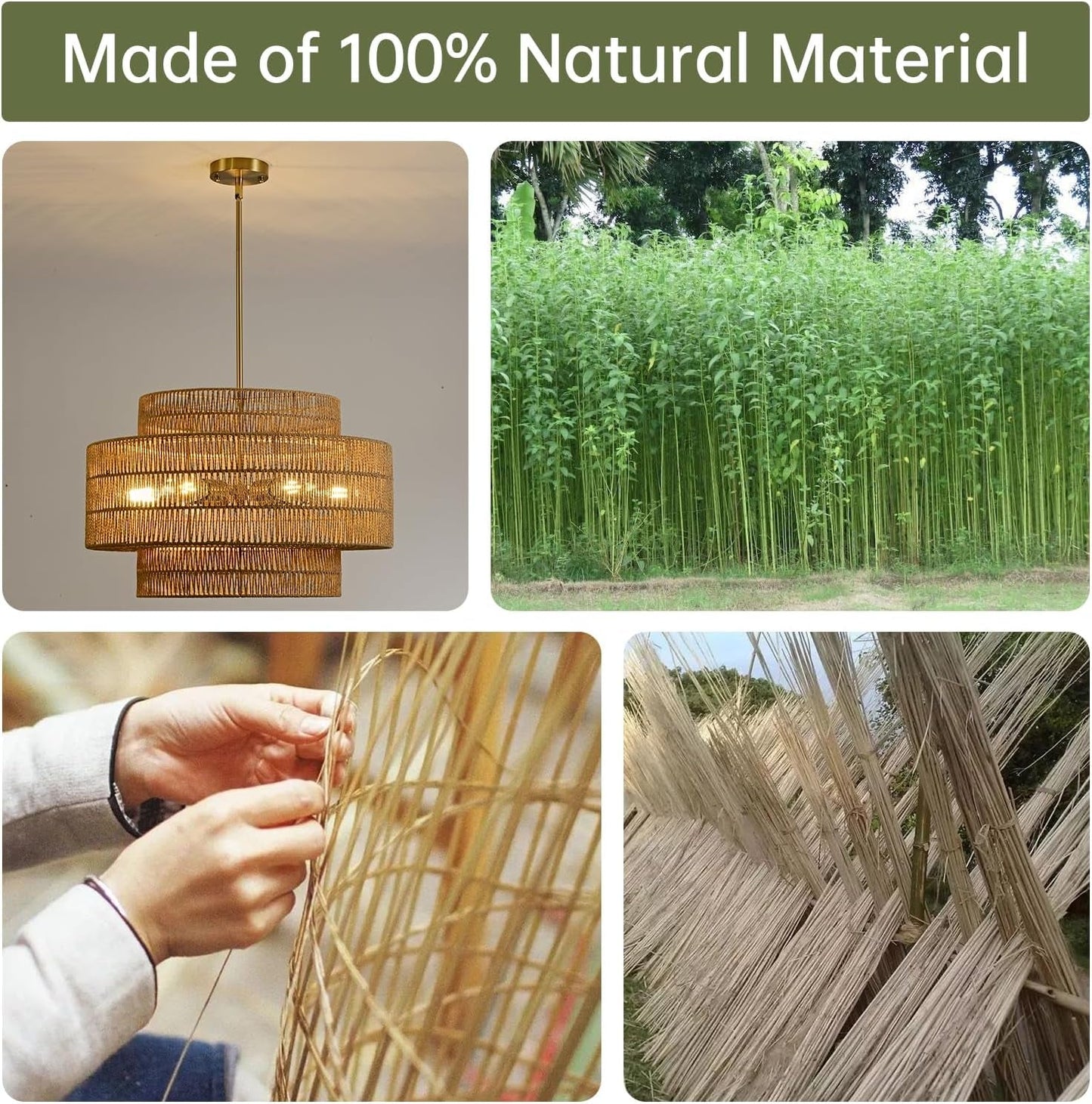 24 Inch Bohemian Handwoven Rattan Chandelier 6 Light